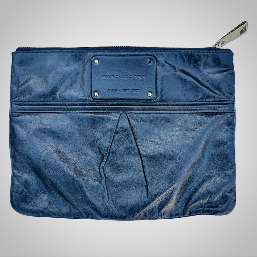 Y2K Marc Jacobs Italian Black Leather Zip Pouch Clutch Paris‎ New York